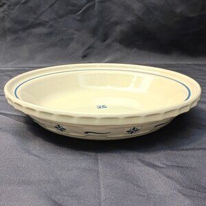 Longaberger Woven Traditions 10 inch Pie Plate Classic Blue Cream Pottery 1990